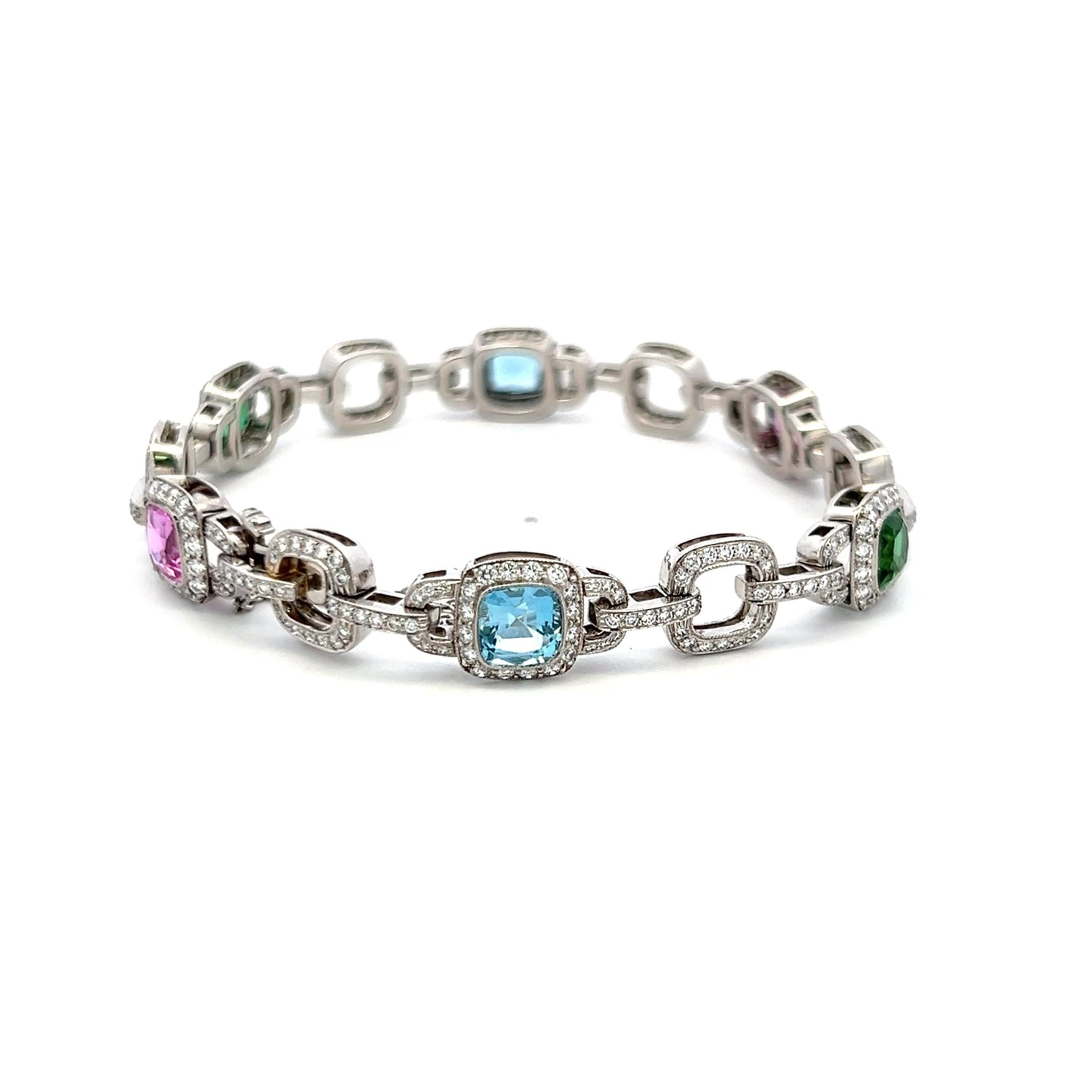 Tiffany & Co 2.50 Carat Diamond 6 Carat Sapphire Aqua Tourmaline Plat Bracelet