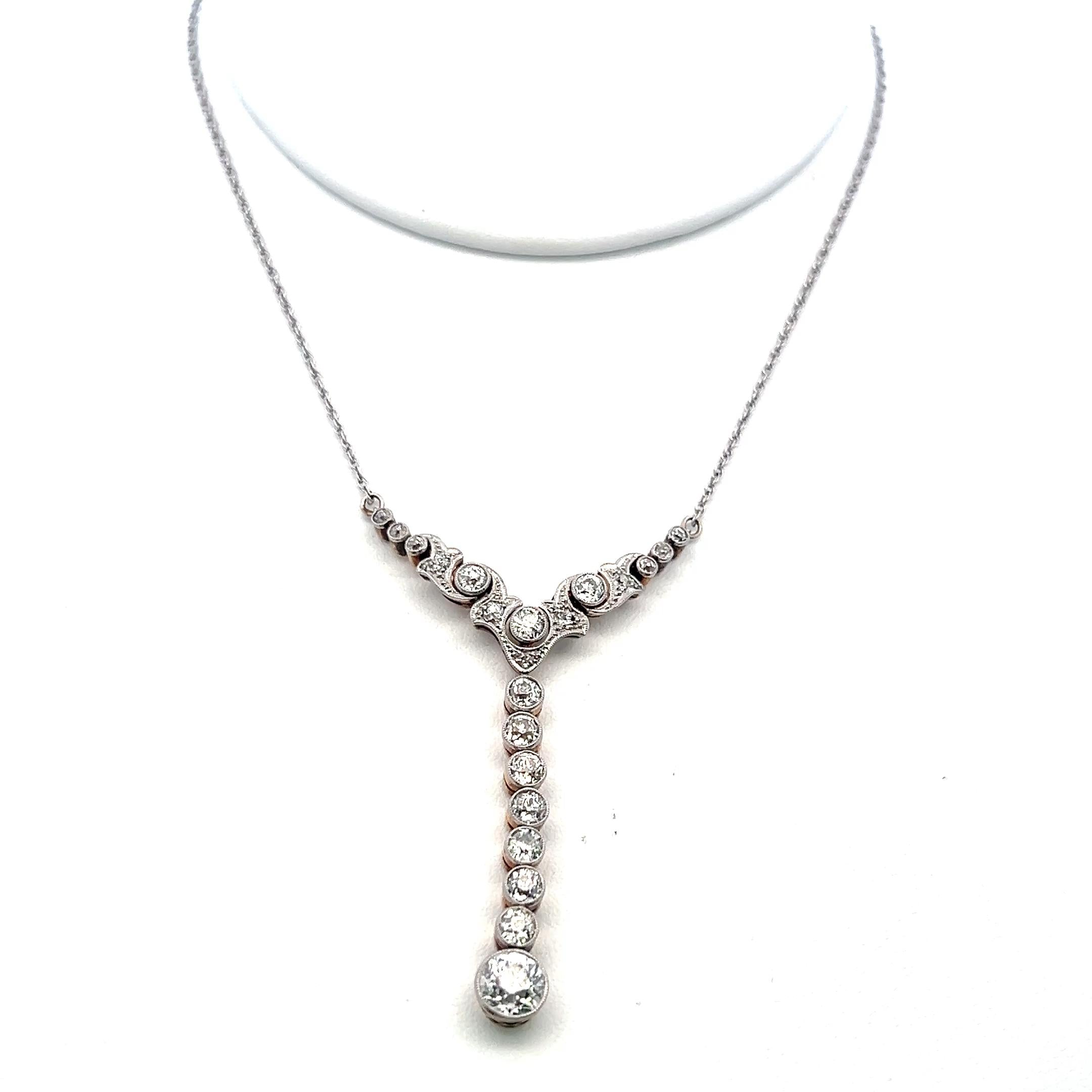14K Two Tone Gold/Plat Pendant Necklace with 2.6 Carat Old European H SI Diamond