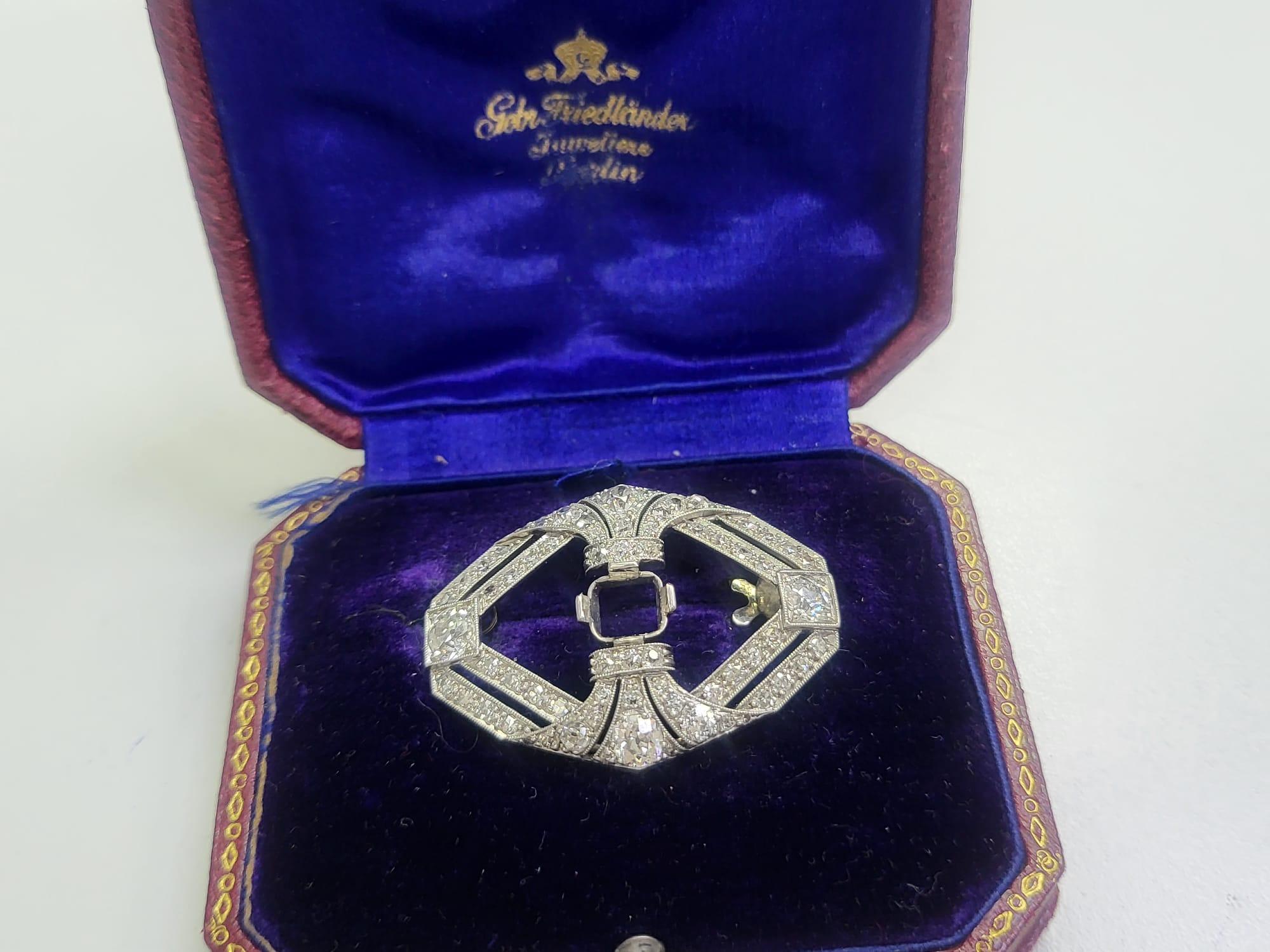 3.44 Carat Old European Cut and Old Miner Cut Diamond Platinum Pin Brooch