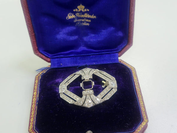 3.44 Carat Old European Cut and Old Miner Cut Diamond Platinum Pin Brooch