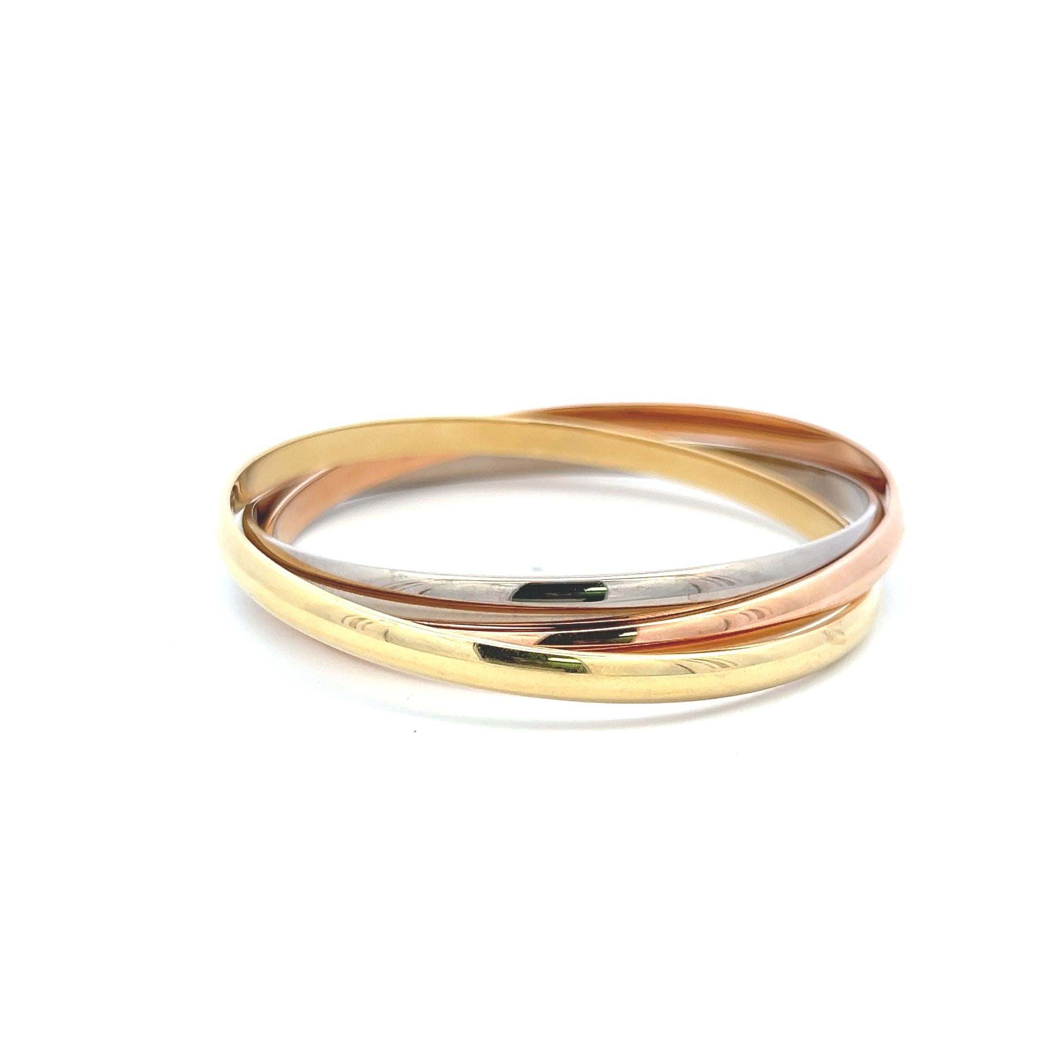 Cartier 18 Karat Tri Color Gold Bangle Trinity Bracelet with Paper