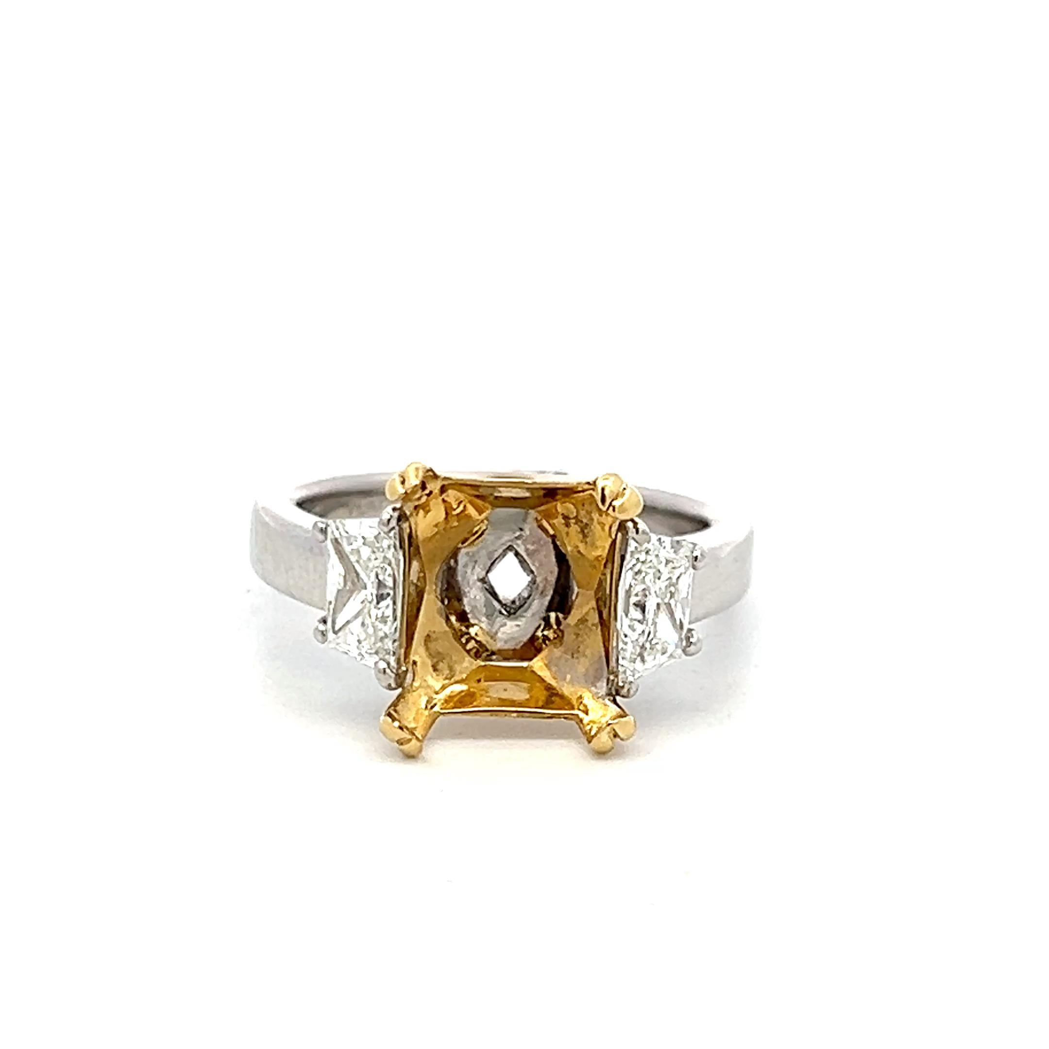 18K Gold Platinum Semi Mount Ring 1.2ct Trapezoid G VS1 Diamond Fit 10.30x9.37mm