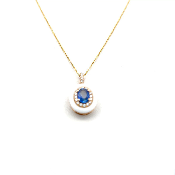 0.78 Carat Sapphire 0.21 Carat Round Diamond 14K White Gold Pendant Necklace