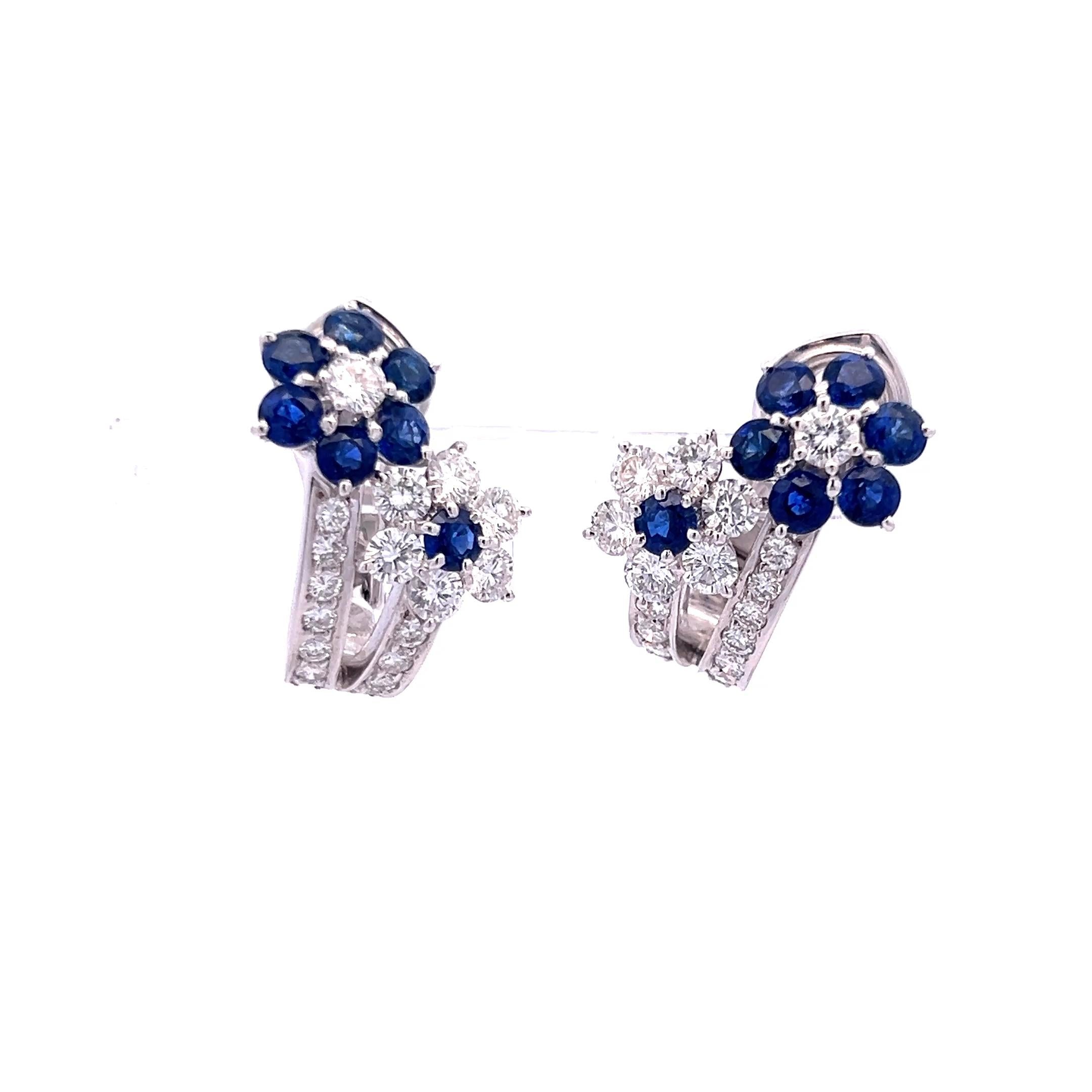 18K White Gold Clip On Earrings with 3.18ct Round G-VS1 Diamonds 2.5ct Sapphire