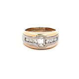 0.76 Carat Emerald Cut and Round Diamond 18 Karat Two Tone Gold Band Ring