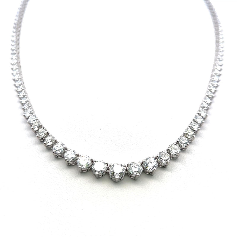 12.16 Carat Round Brilliant G-H VS Diamond 14 Karat White Gold Riviera Necklace