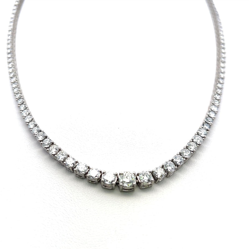 11.22 Carat Round Brilliant Diamond 14 Karat White Gold Riviera Necklace