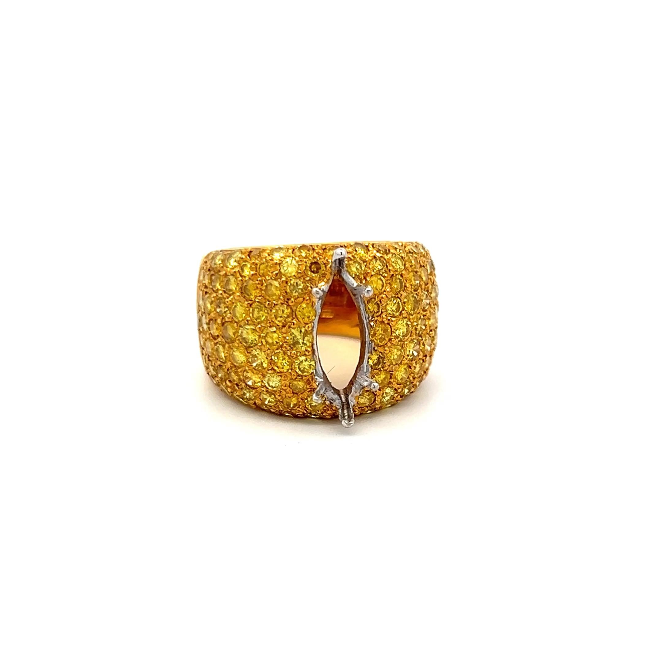 2.20 Carat Round Intense Fancy Yellow Diamond 18K Yellow Gold Semi Mount Ring