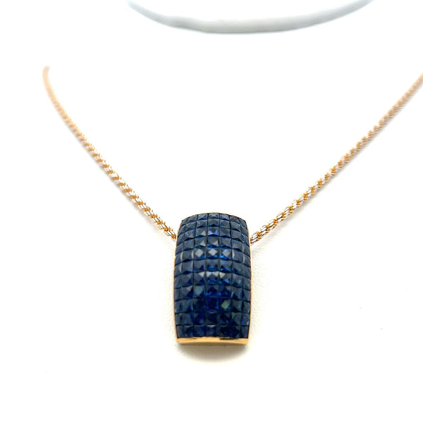 4.62 Carat Princess Cut Sapphire 18 Karat Two Tone Gold Pendant Necklace