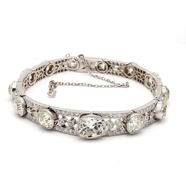 12.51ct Old Miner & Old European Cut Diamond Platinum Art Deco Bracelet