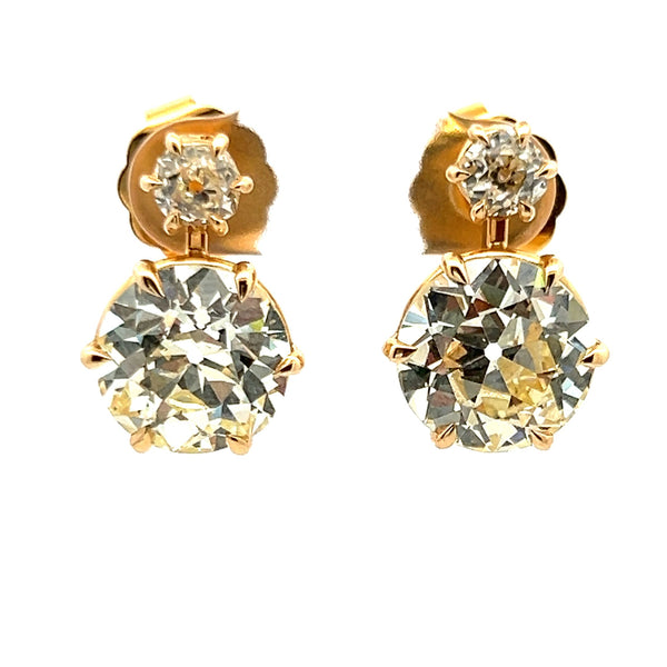 11.75 Carat Old European Cut L-S VS2-SI1 Diamond 14 Karat Yellow Gold Stud Earrings