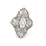 3.90 Carat Baguette and Marquis Shape and Round Brilliant Diamond 18K WG Ballerina Ring