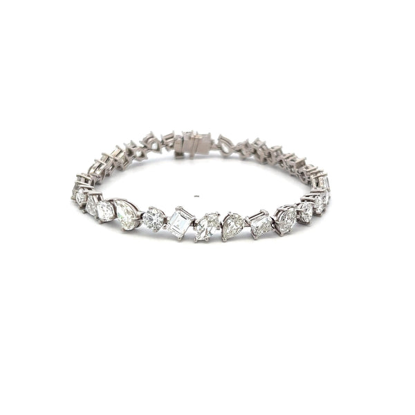14.87 Carat Mixed Shape G-H SI Diamond 14 Karat White Gold Tennis Bracelet