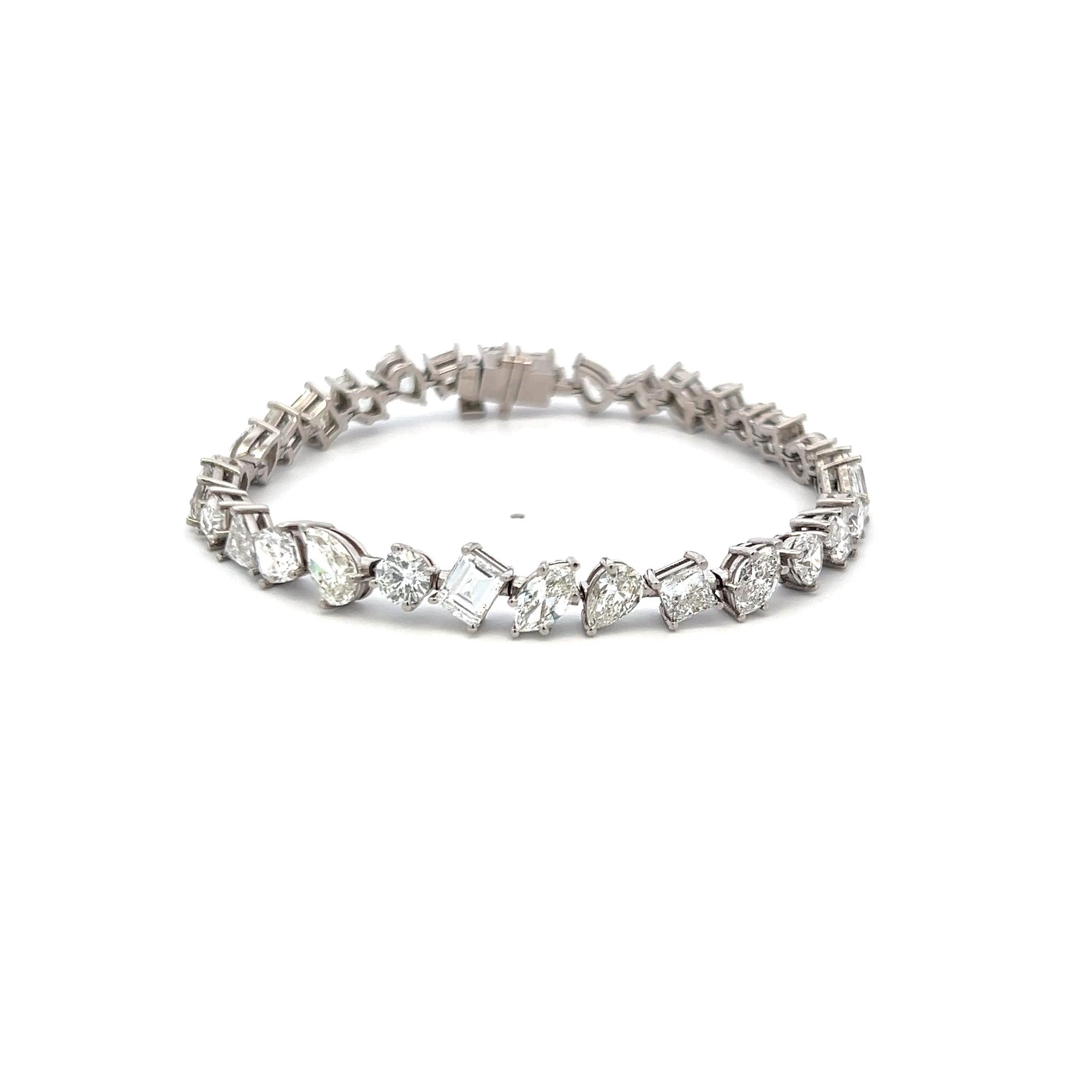 14.87 Carat Mixed Cut G–H SI2 Diamond 14K White Gold Link Tennis Bracelet