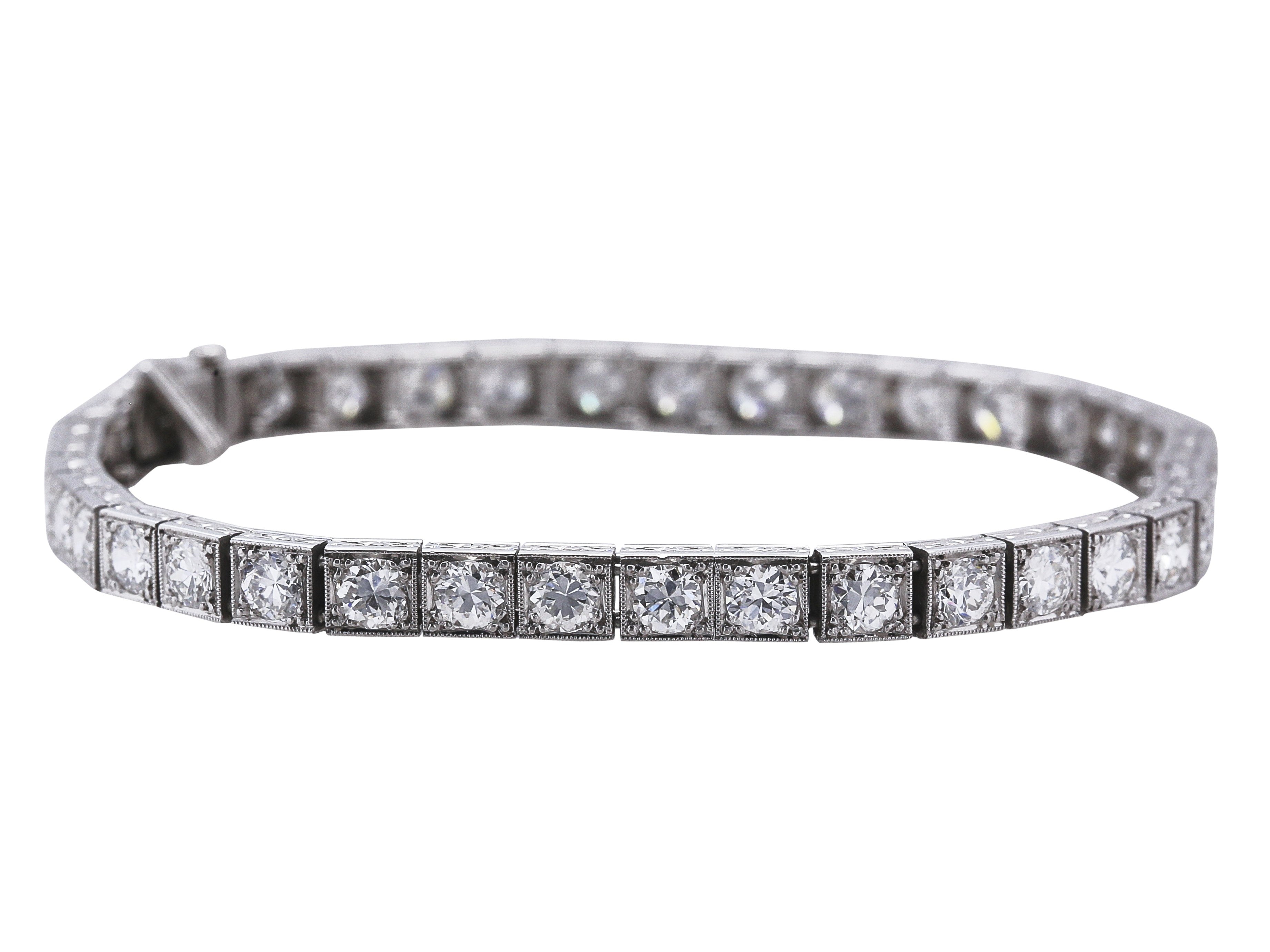 7.00 Carat Old European Cut I VS2 Diamond Platinum Tennis Bracelet