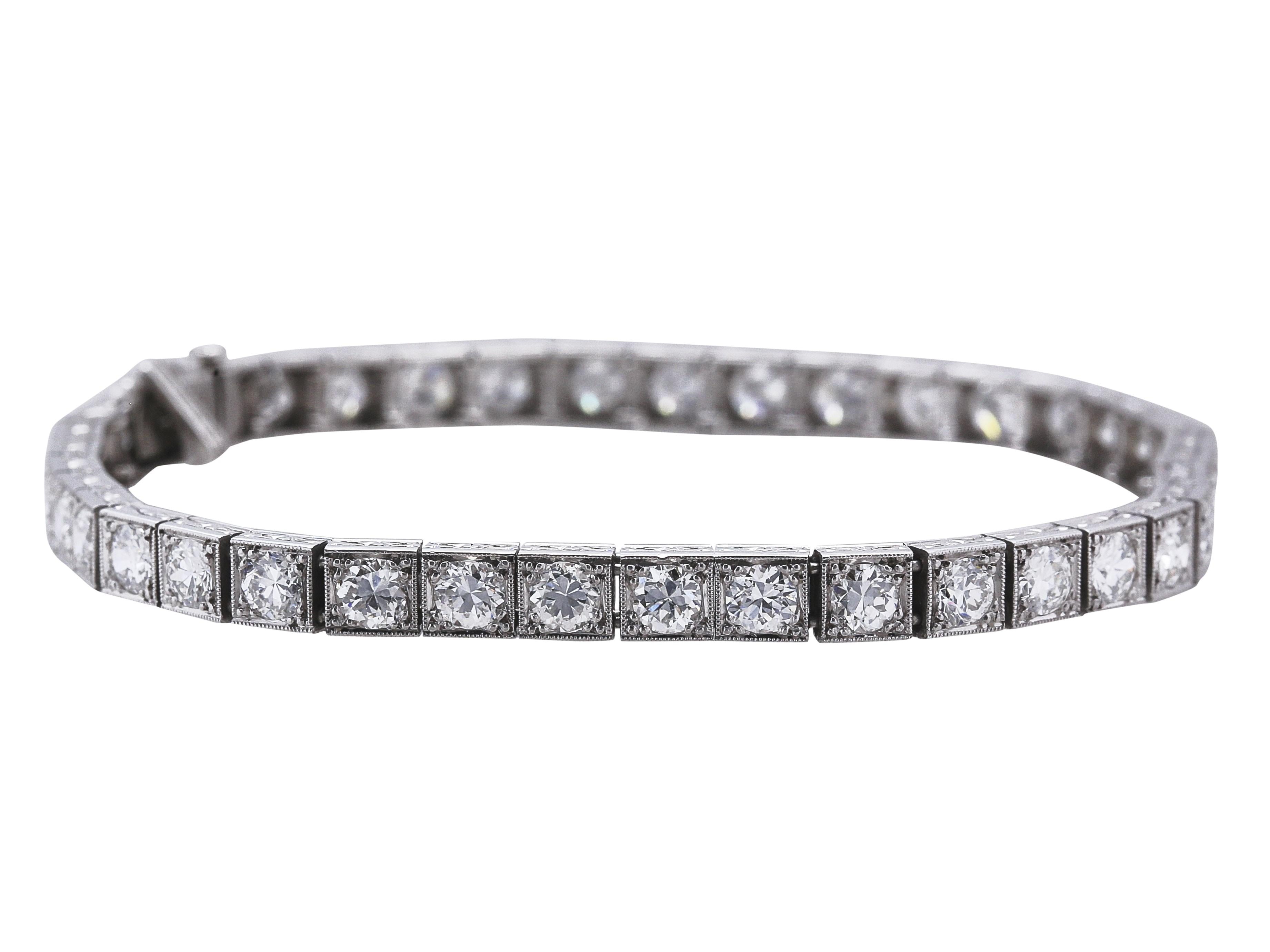 Platinum 7.00ct I VS2 Old European Cut Diamond Vintage Tennis Bracelet 7.25”