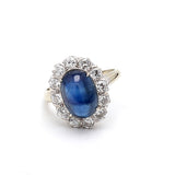 6.50 Carat Sapphire 1.00 Carat Round Brilliant Diamond 10K White Gold Halo Ring