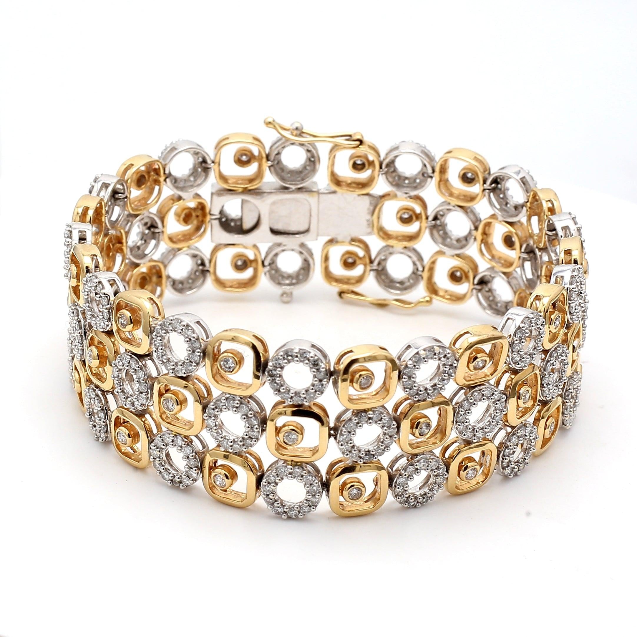 5.00 Carat Round Brilliant G VS2 Diamond 14 Karat Two Tone Gold Link Bracelet