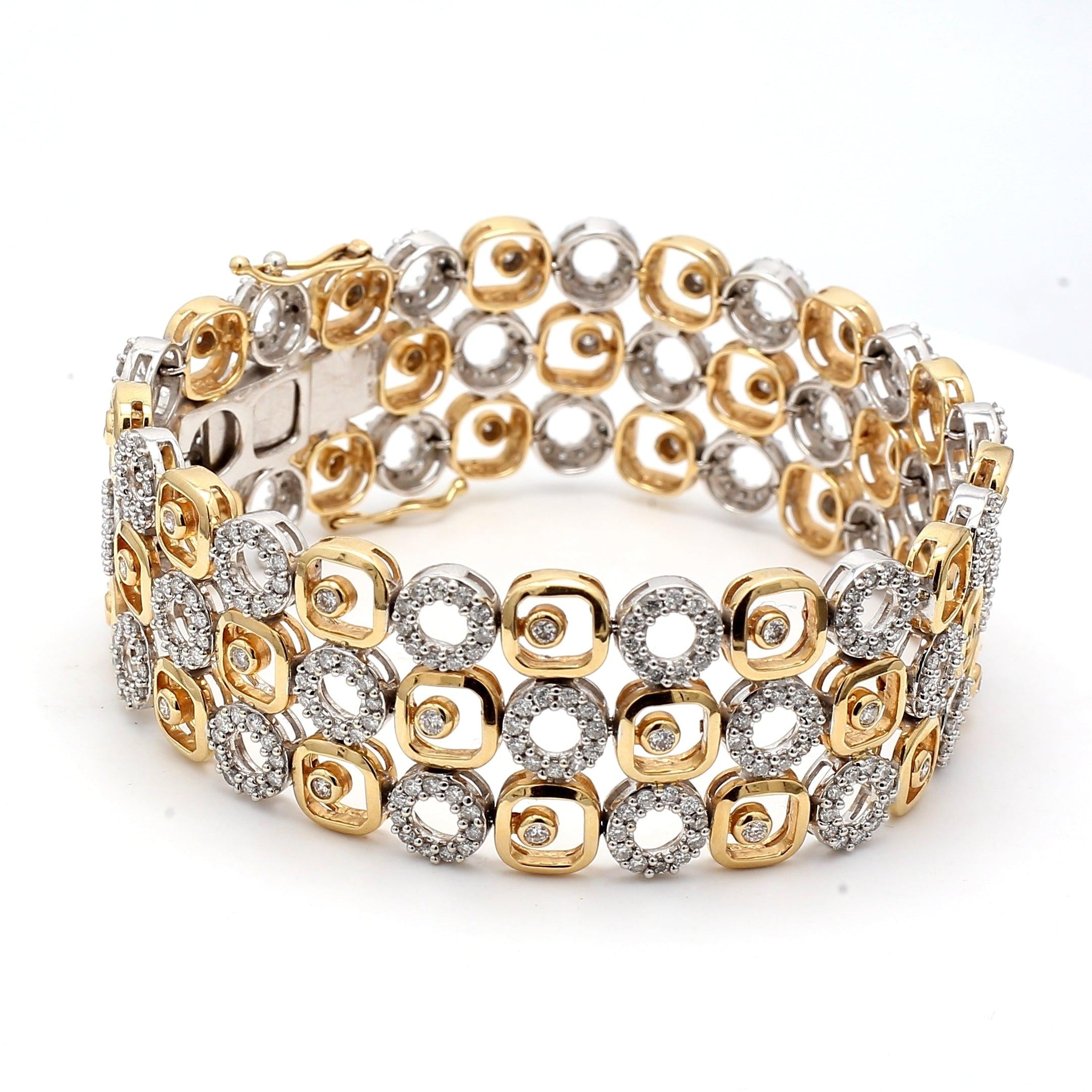 5.00 Carat Round Brilliant G VS2 Diamond 14 Karat Two Tone Gold Link Bracelet