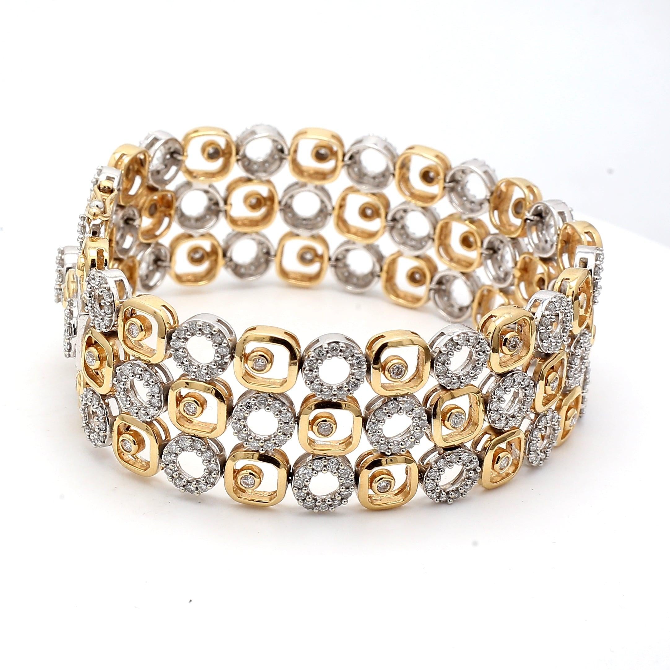 5.00 Carat Round Brilliant G VS2 Diamond 14 Karat Two Tone Gold Link Bracelet