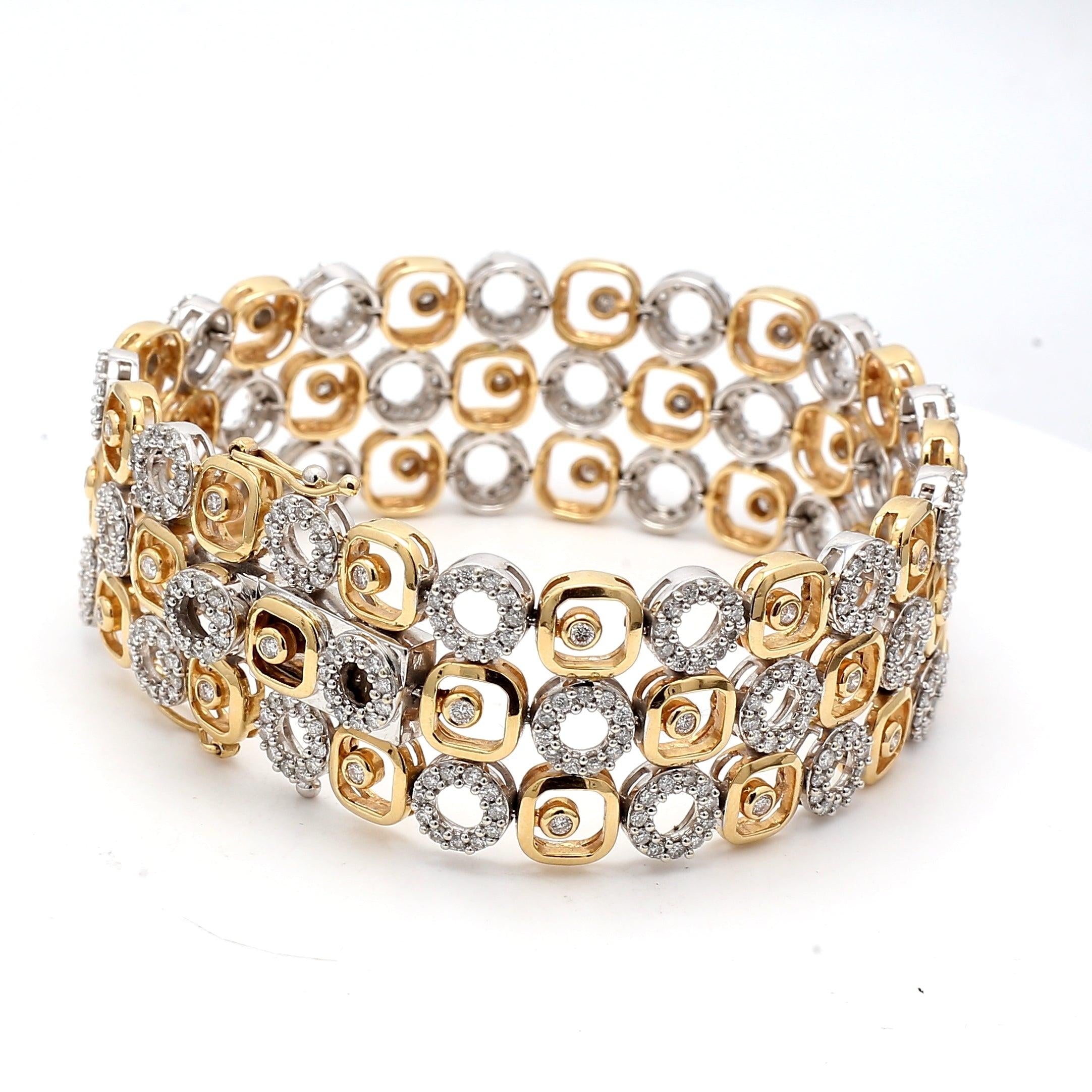 5.00 Carat Round Brilliant G VS2 Diamond 14 Karat Two Tone Gold Link Bracelet