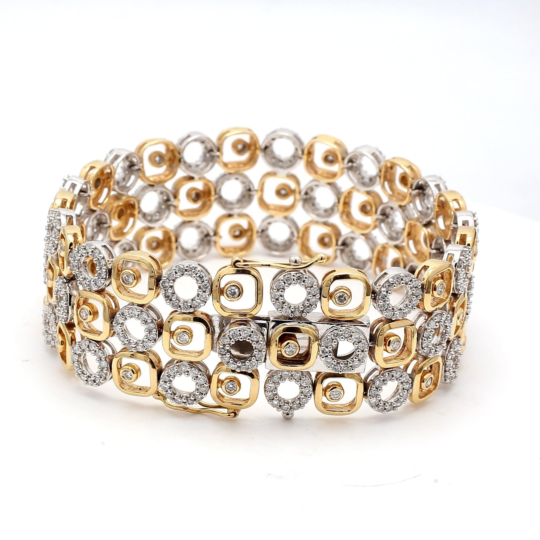 5.00 Carat Round Brilliant G VS2 Diamond 14 Karat Two Tone Gold Link Bracelet