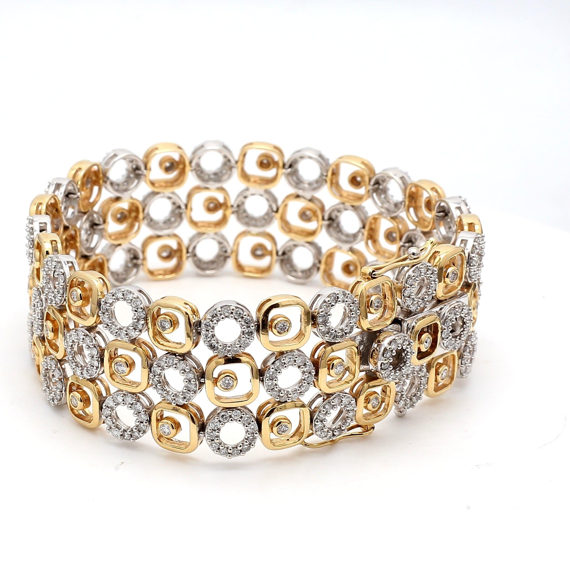 5.00 Carat Round Brilliant G VS2 Diamond 14 Karat Two Tone Gold Link Bracelet