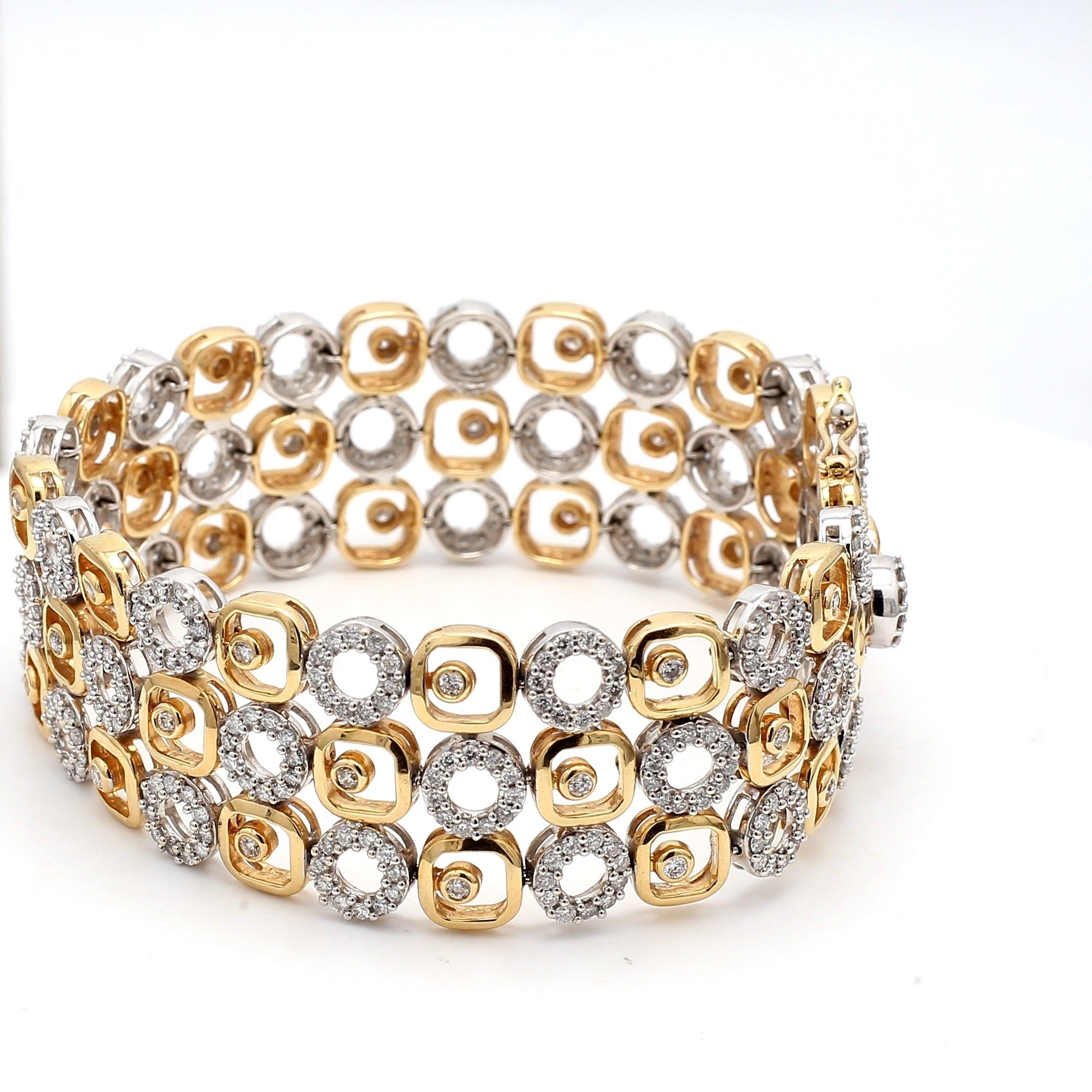 5.00 Carat Round Brilliant G VS2 Diamond 14 Karat Two Tone Gold Link Bracelet