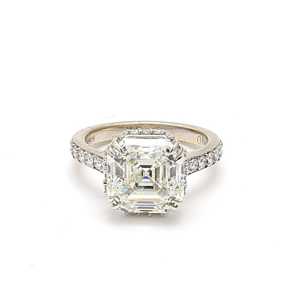 5.24 Carat Asscher Cut and Round Brilliant Diamond 14K WG Engagement Ring