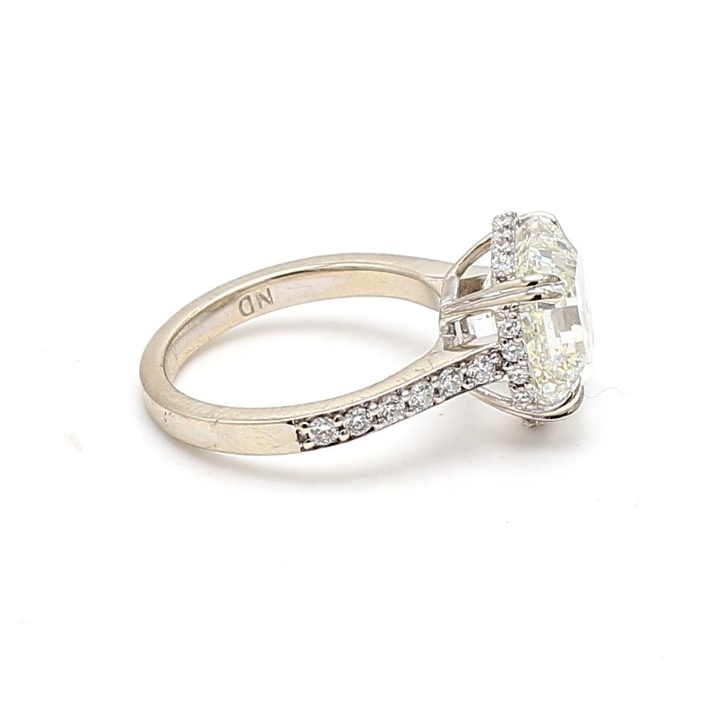 5.24 Carat Asscher Cut and Round Brilliant Diamond 14K WG Engagement Ring