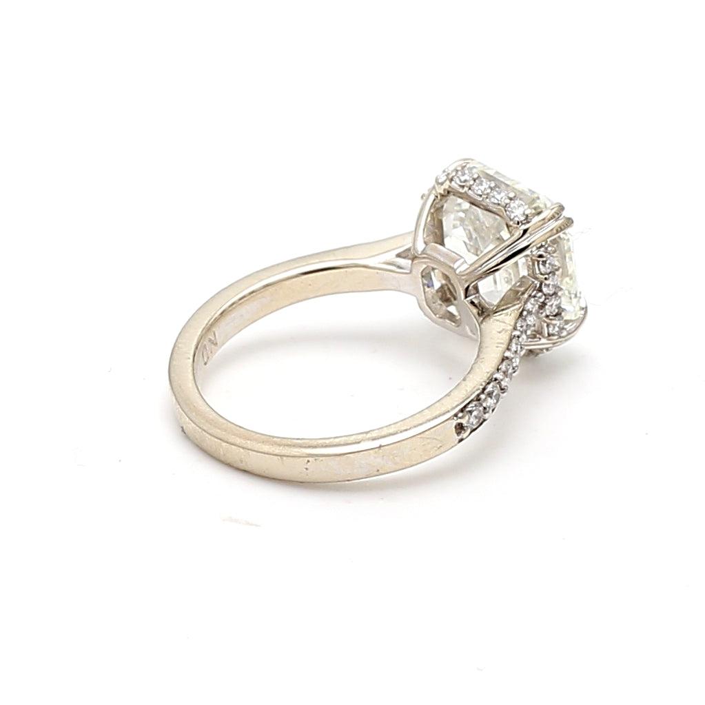 5.24 Carat Asscher Cut and Round Brilliant Diamond 14K WG Engagement Ring
