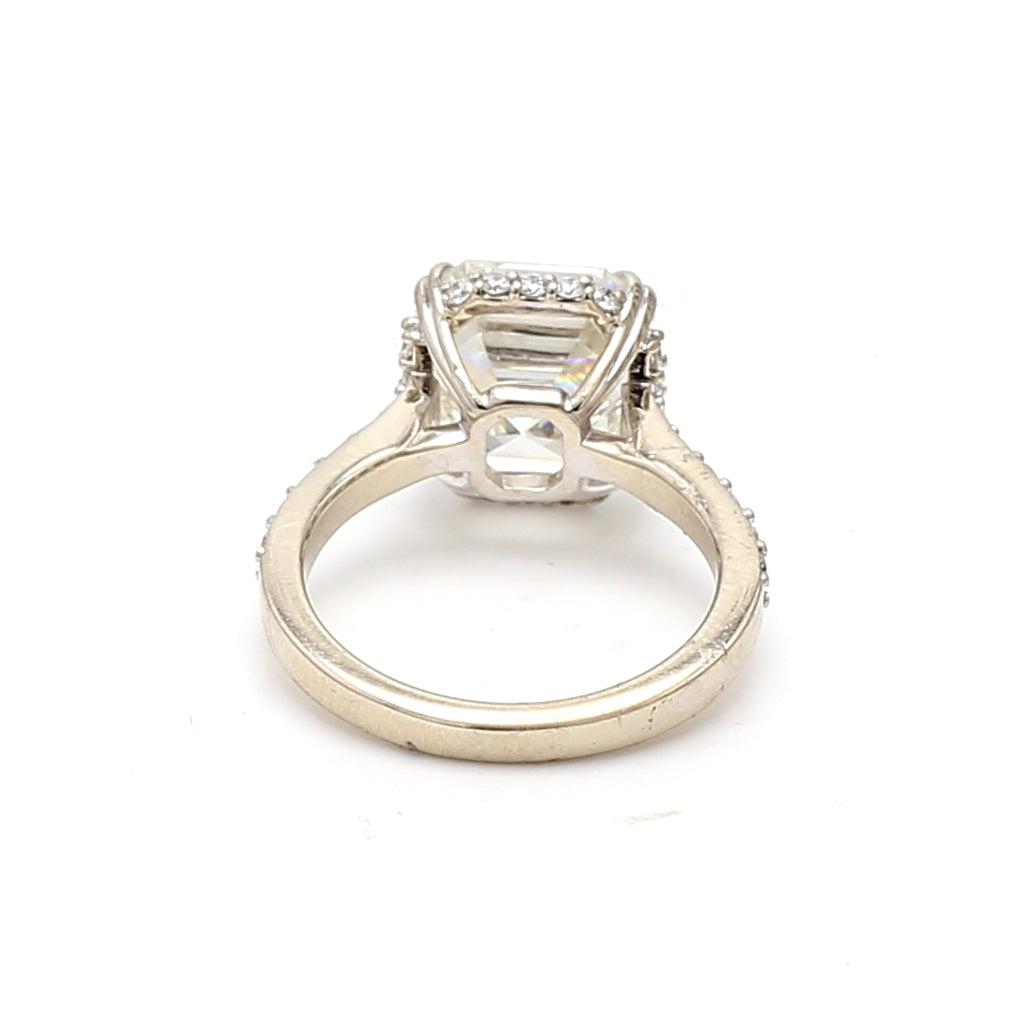 5.24 Carat Asscher Cut and Round Brilliant Diamond 14K WG Engagement Ring