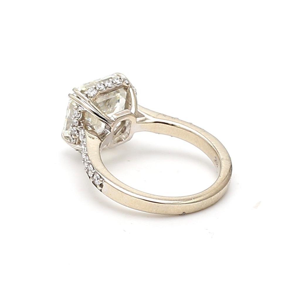 5.24 Carat Asscher Cut and Round Brilliant Diamond 14K WG Engagement Ring