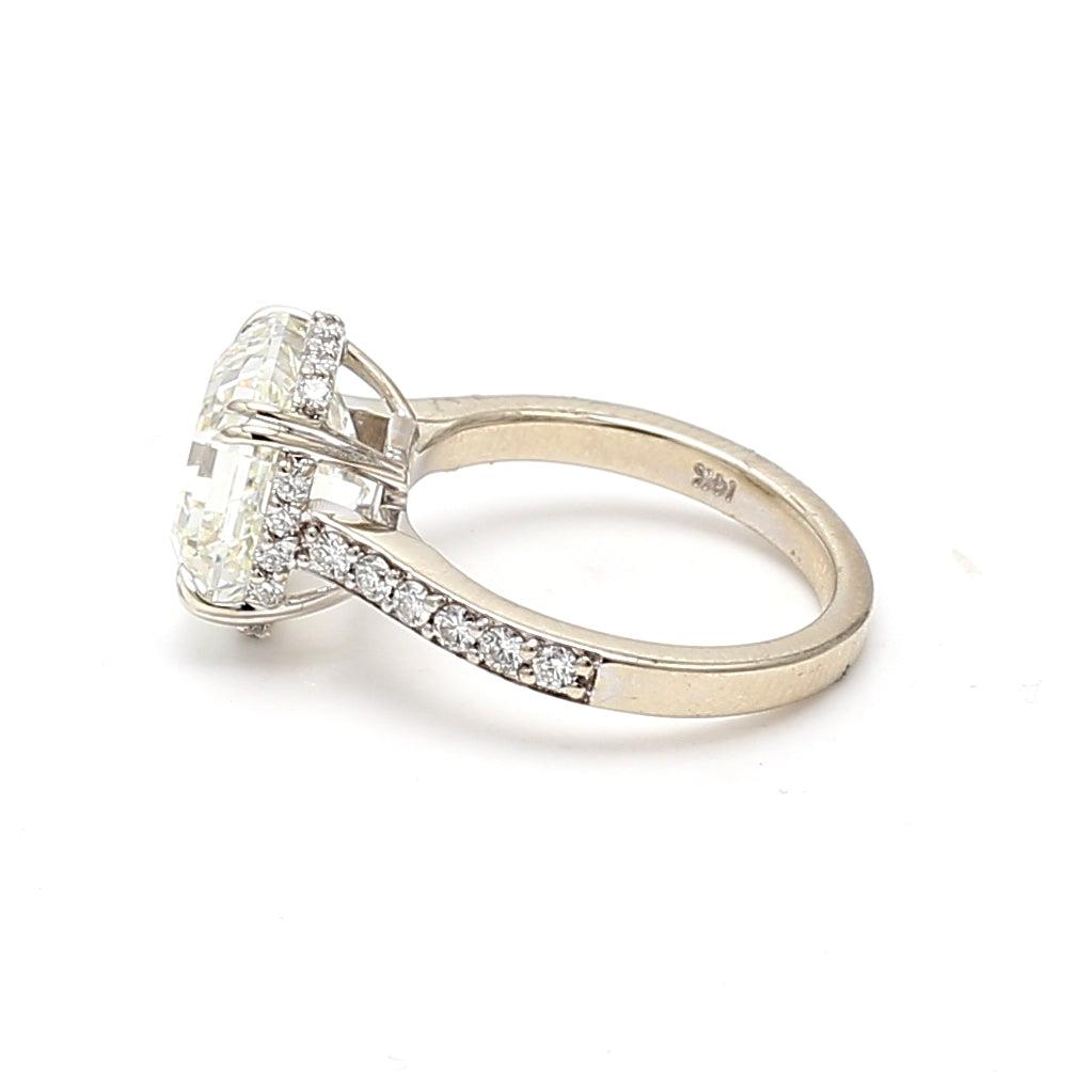 5.24 Carat Asscher Cut and Round Brilliant Diamond 14K WG Engagement Ring
