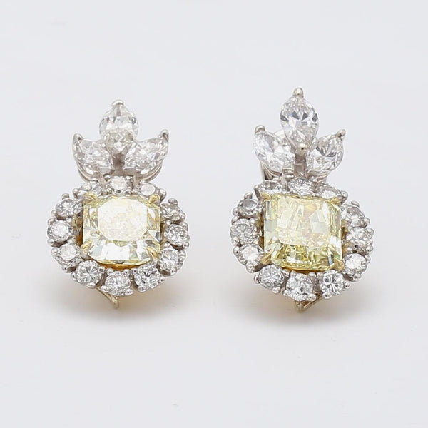 5.35 Carat Fancy Yellow Radiant Cut VS1-SI2 Diamond 18 Karat Two Tone Earrings