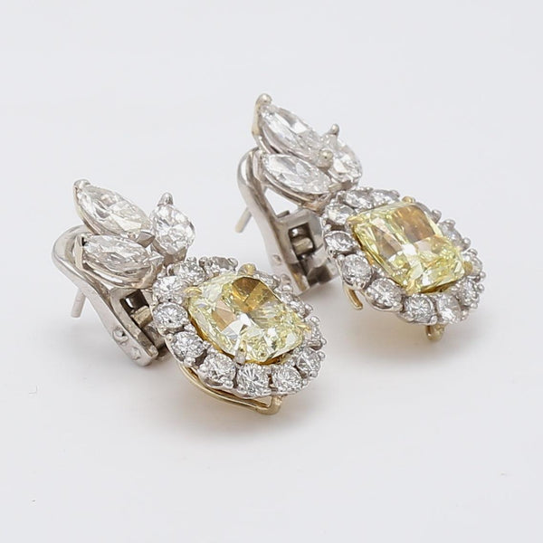 5.35 Carat Fancy Yellow Radiant Cut VS1-SI2 Diamond 18 Karat Two Tone Earrings