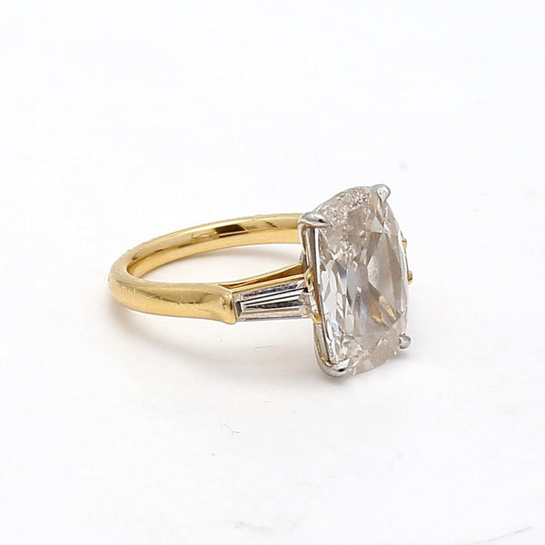 5.40 Carat Cushion Brilliant  and Baguette Diamond 18K Yellow Gold Engagement Ri