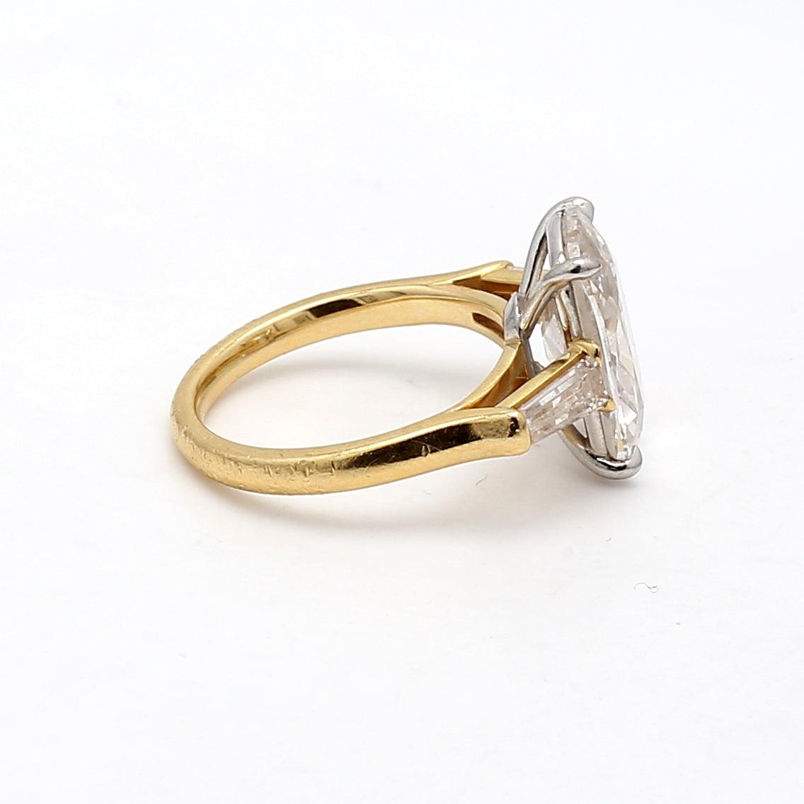 5.40 Carat Cushion Brilliant  and Baguette Diamond 18K Yellow Gold Engagement Ri