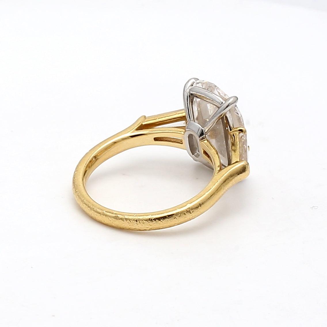 5.40 Carat Cushion Brilliant  and Baguette Diamond 18K Yellow Gold Engagement Ri