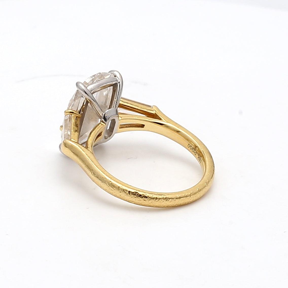 5.40 Carat Cushion Brilliant  and Baguette Diamond 18K Yellow Gold Engagement Ri