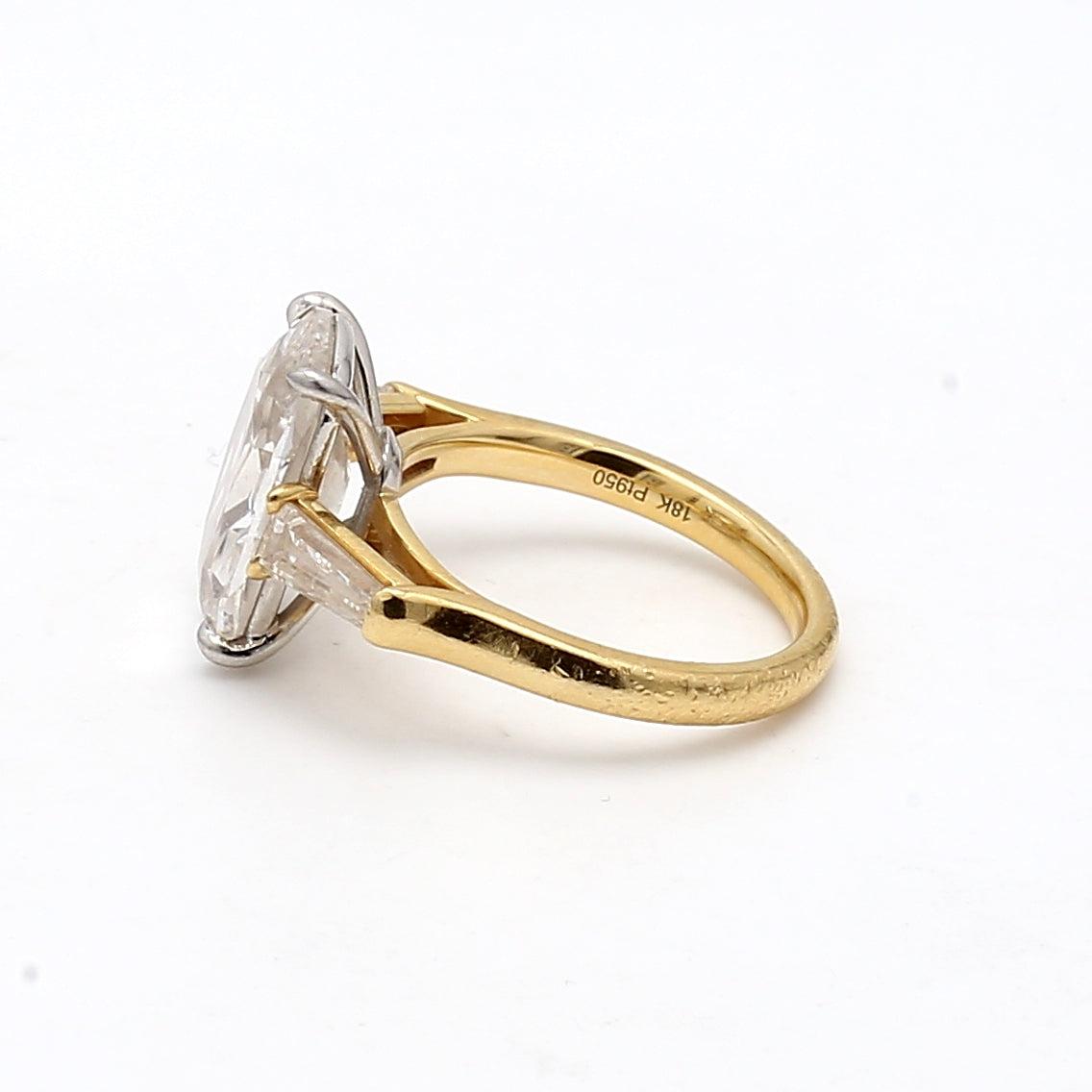5.40 Carat Cushion Brilliant  and Baguette Diamond 18K Yellow Gold Engagement Ri