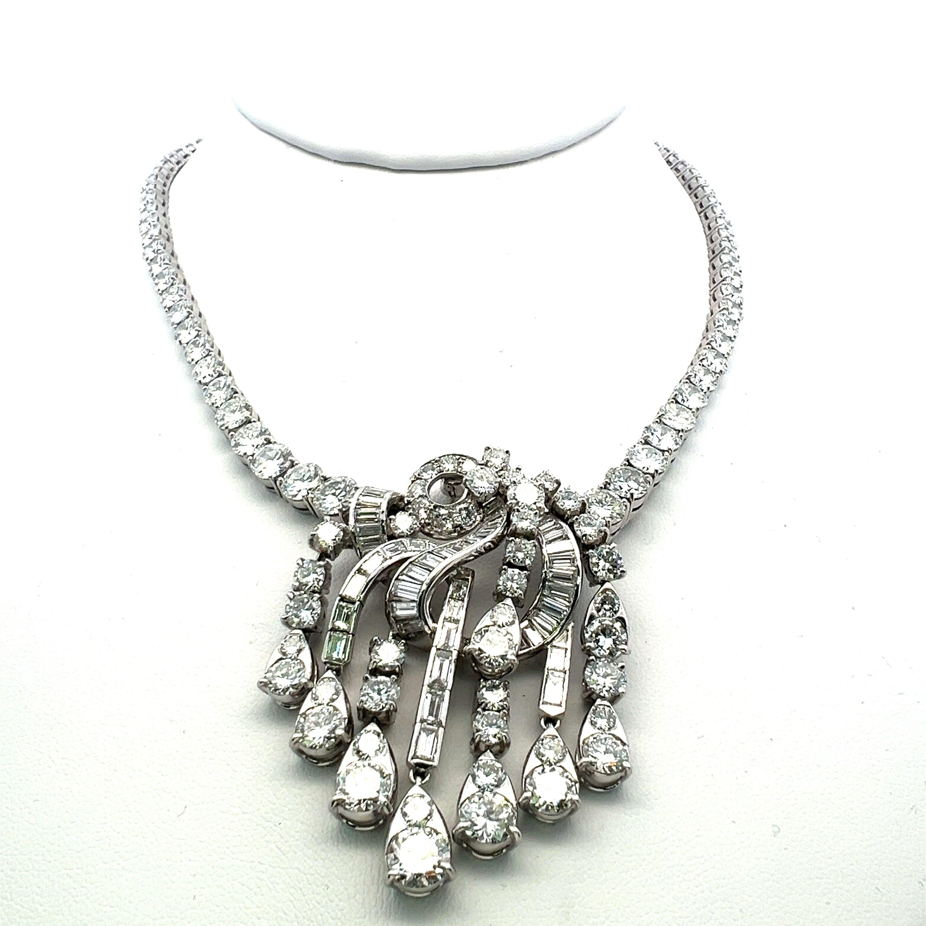 58.05 Carat Round Brilliant Diamond 18 Karat White Tennis Statement Necklace