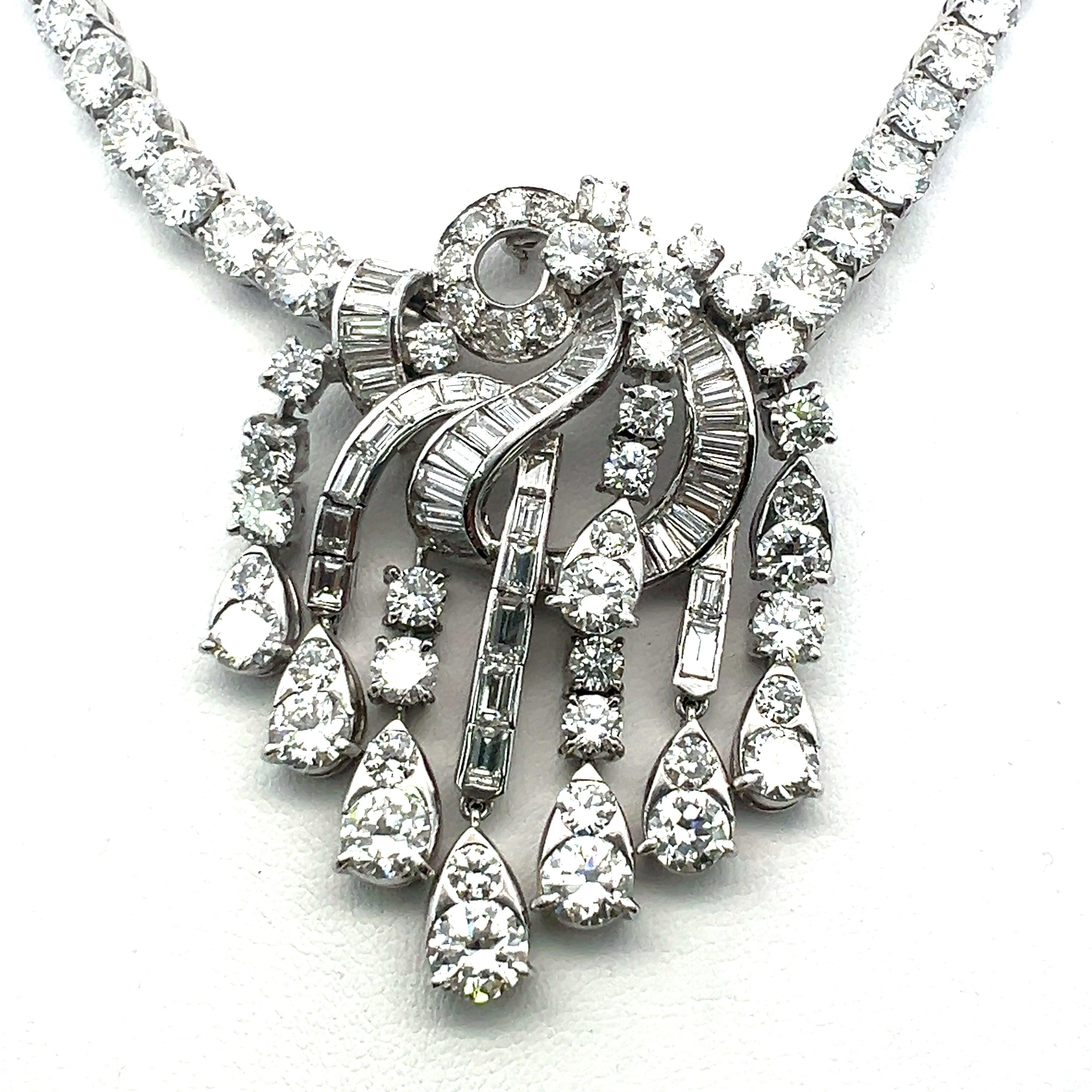 58.05 Carat Round Brilliant Diamond 18 Karat White Tennis Statement Necklace
