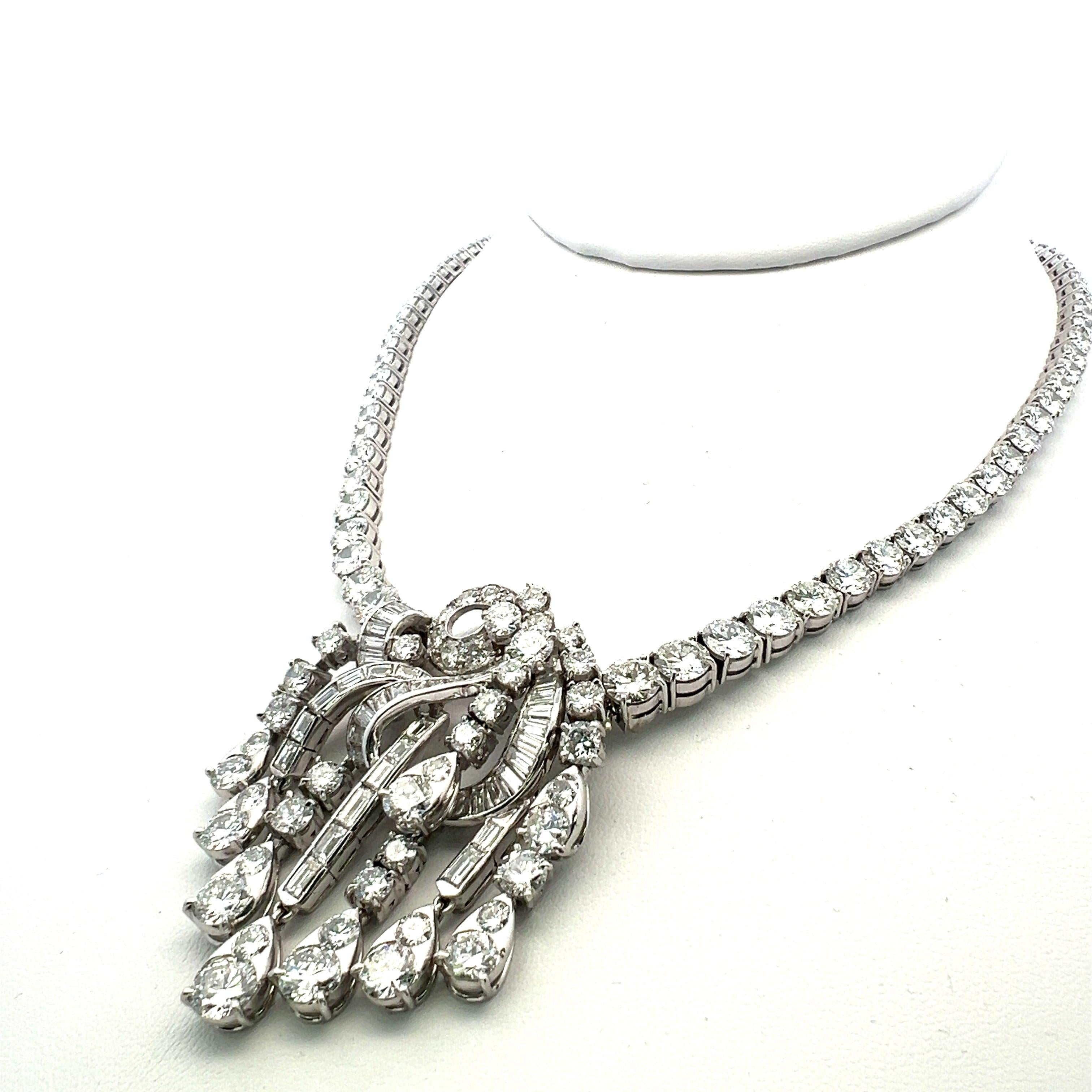 58.05 Carat Round Brilliant Diamond 18 Karat White Tennis Statement Necklace