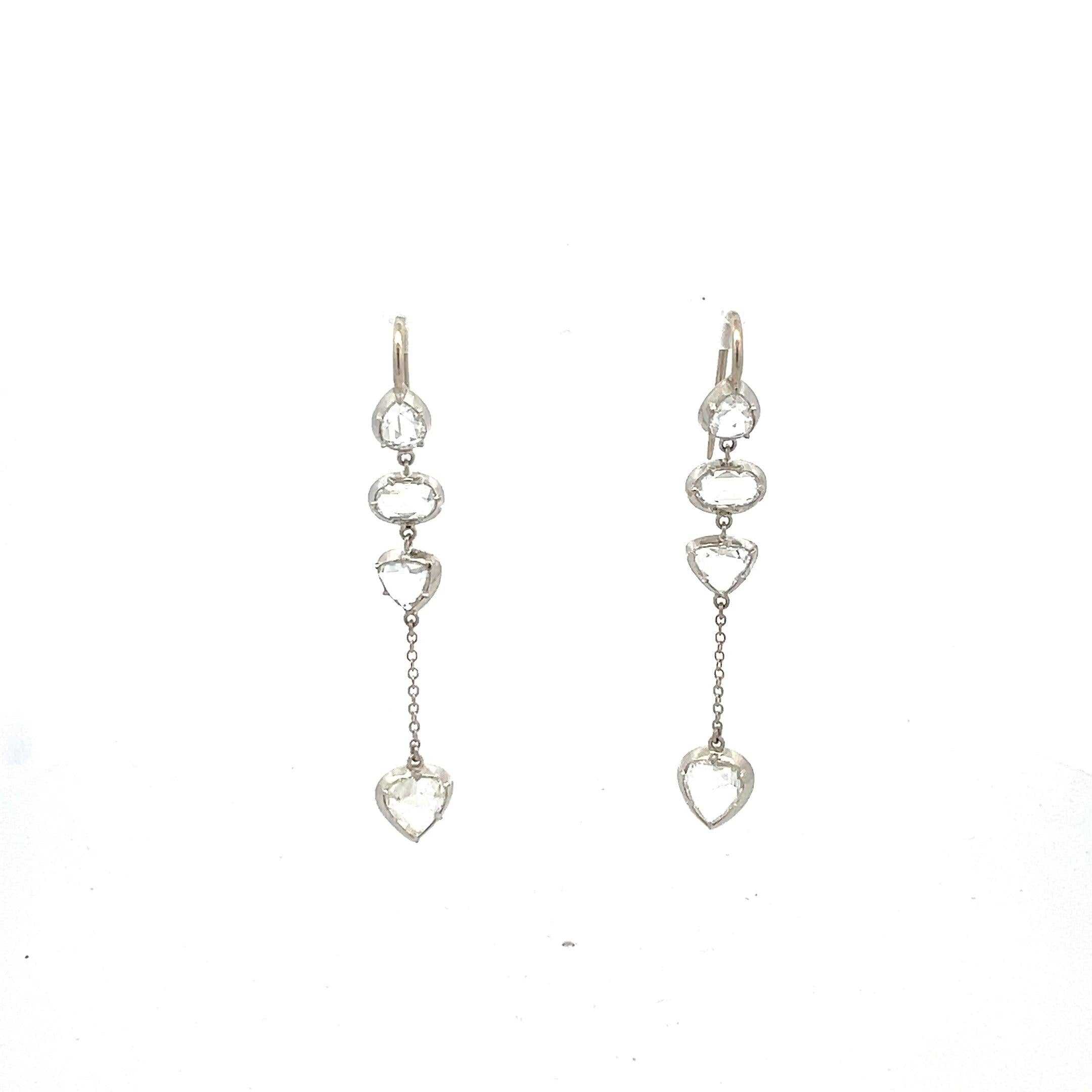 5.90 Carat Rose Cut H SI1 Diamond Platinum Tear Drop Earrings