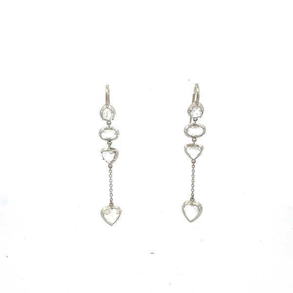 5.90 Carat Rose Cut H SI1 Diamond Platinum Tear Drop Earrings