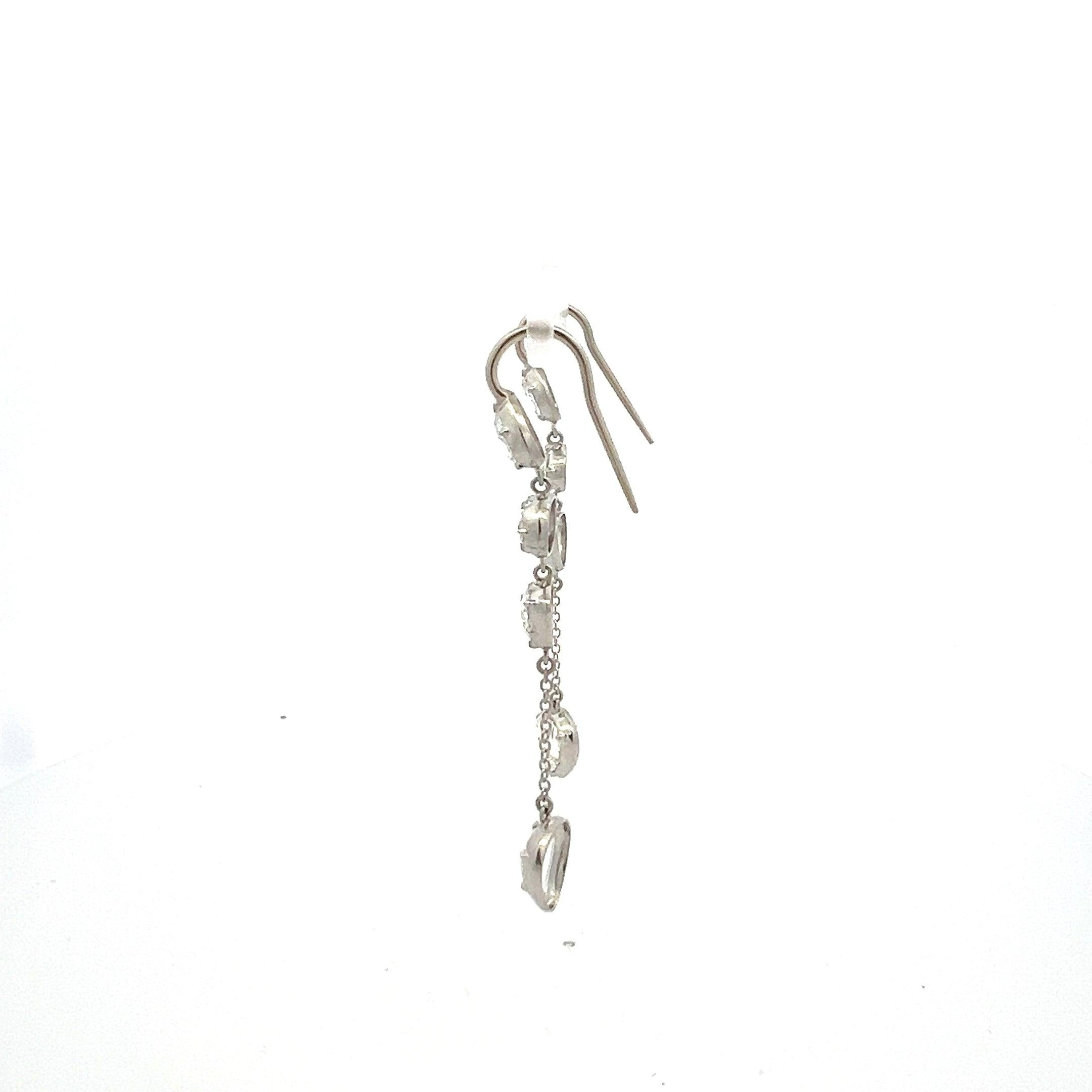 5.90 Carat Rose Cut H SI1 Diamond Platinum Tear Drop Earrings