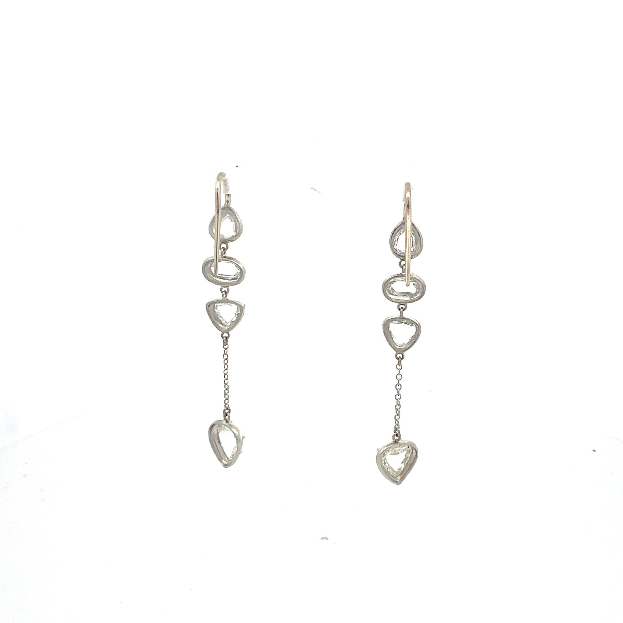 5.90 Carat Rose Cut H SI1 Diamond Platinum Tear Drop Earrings