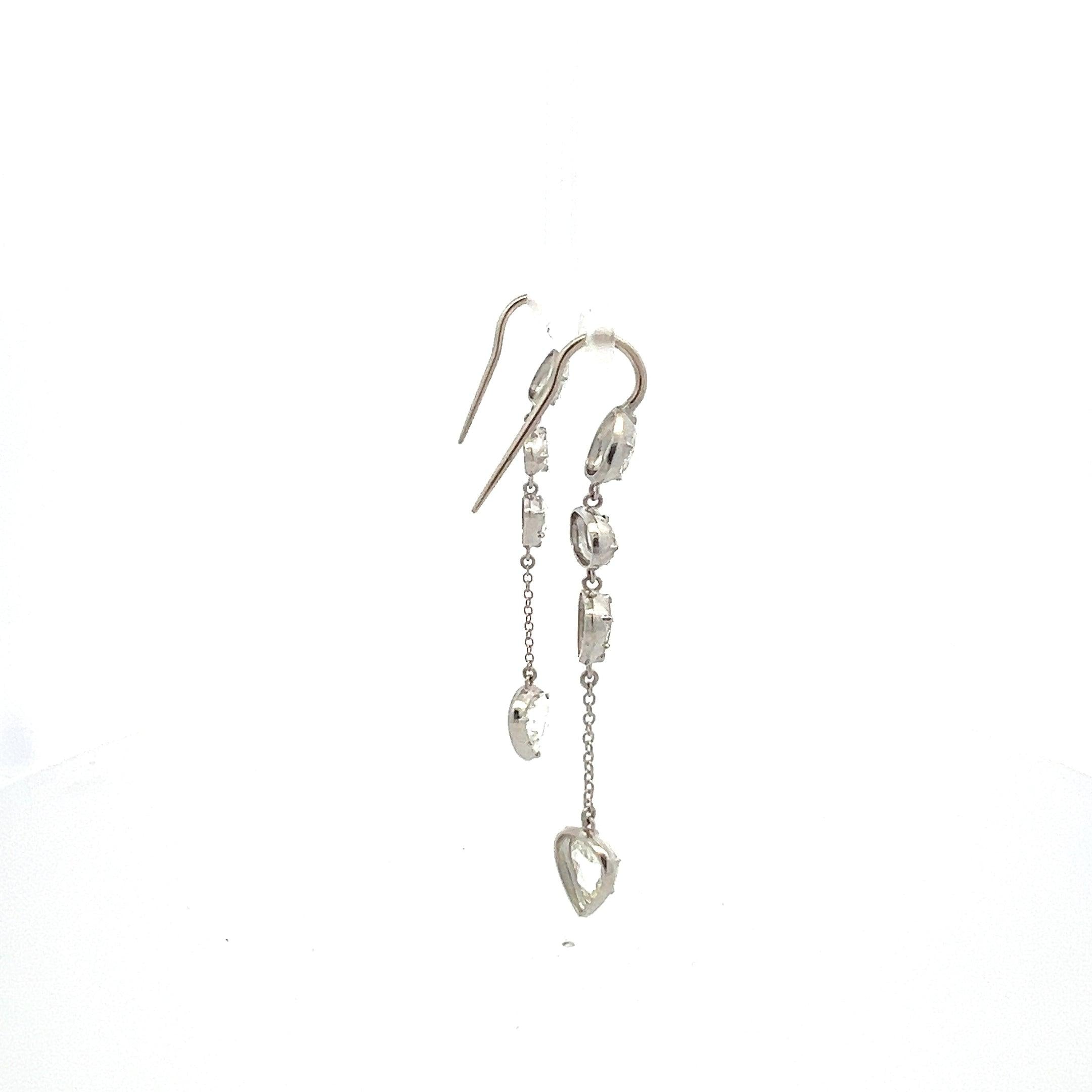 5.90 Carat Rose Cut H SI1 Diamond Platinum Tear Drop Earrings