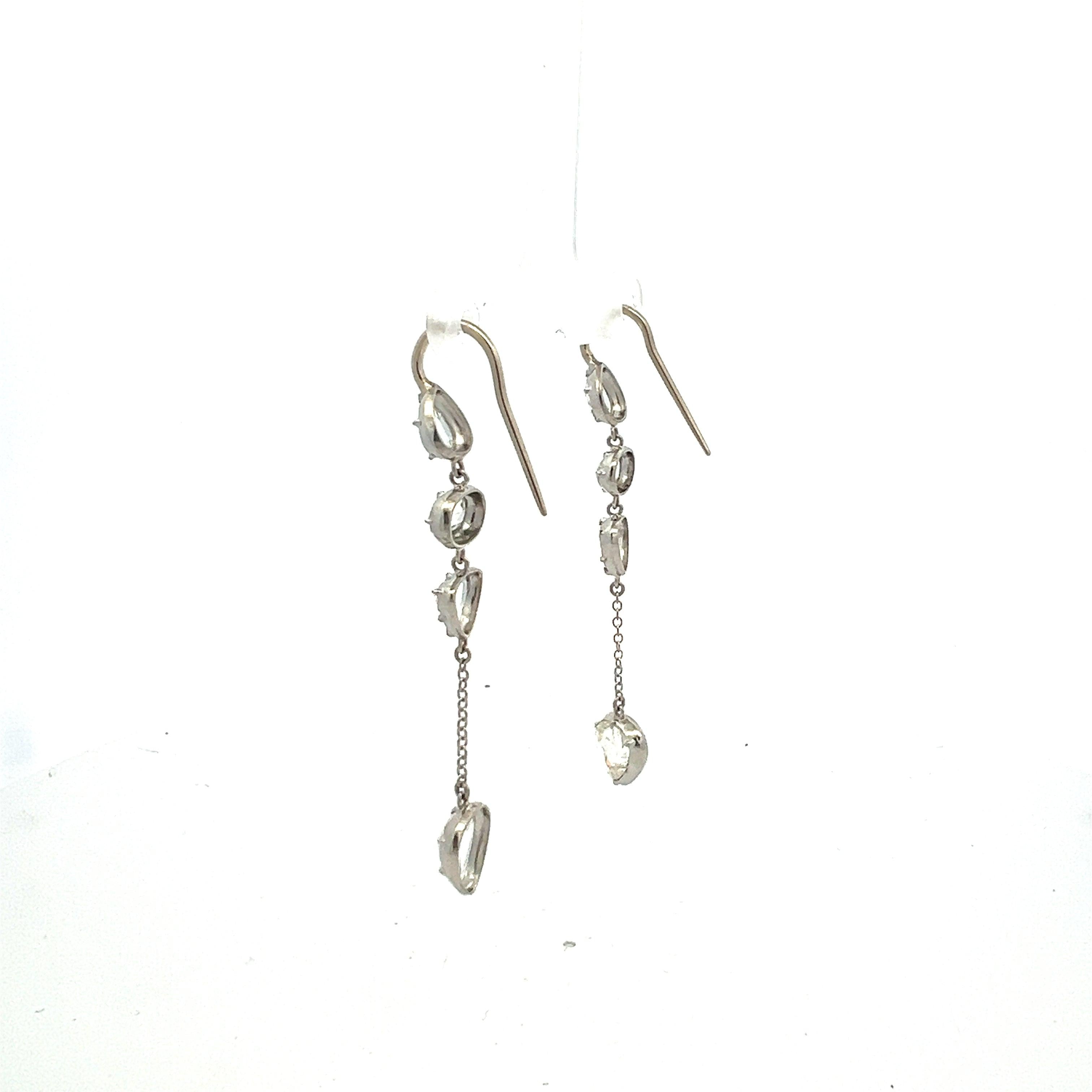 5.90 Carat Rose Cut H SI1 Diamond Platinum Tear Drop Earrings